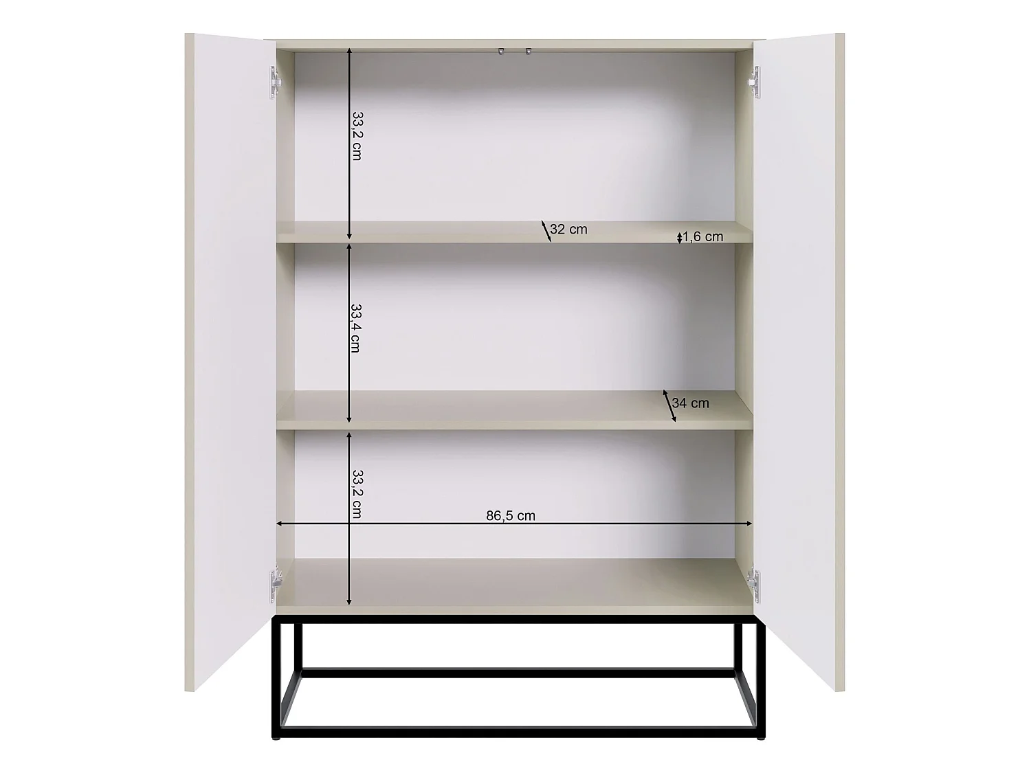Buffet haute 2 portes - 90 cm - grège avec pieds noirs - VELDIO