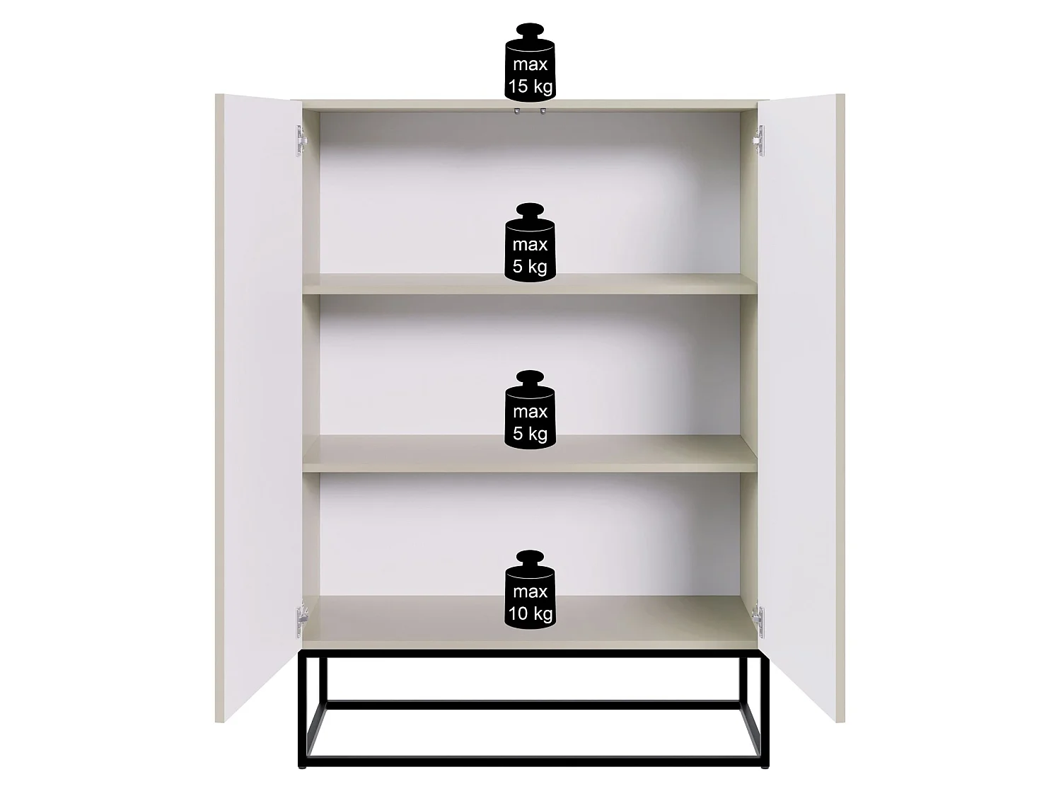 Buffet haute 2 portes - 90 cm - grège avec pieds noirs - VELDIO