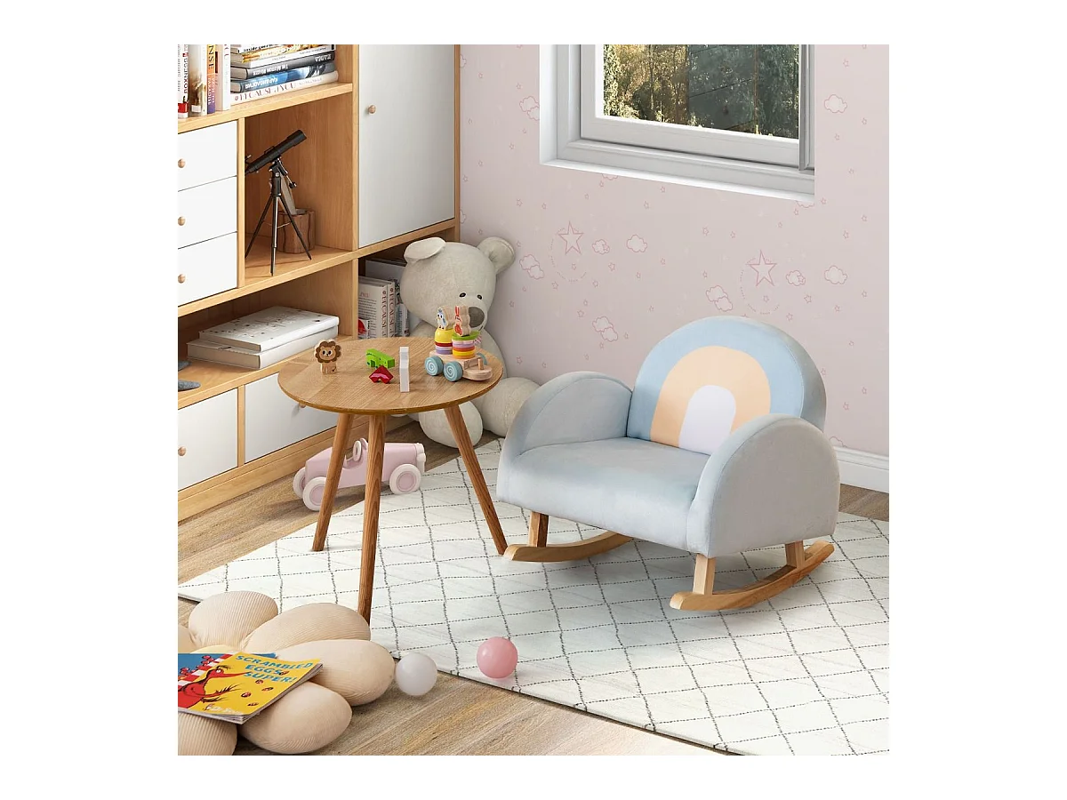 Fauteuil à Bascule Enfants en Peluche Charge 50kg Jolis Cadeaux pour Garçon Fille de 3-5 ans Bleu