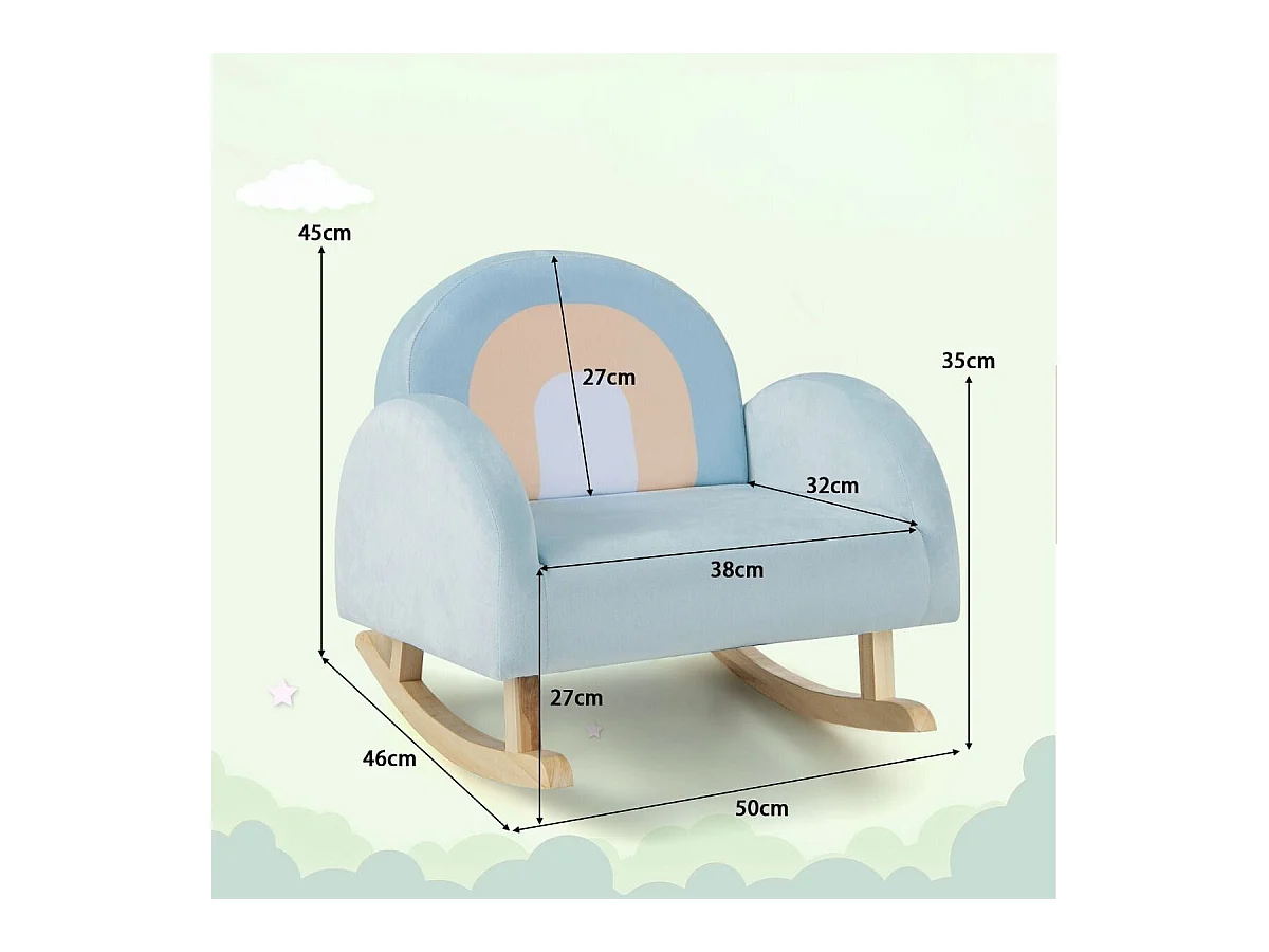 Fauteuil à Bascule Enfants en Peluche Charge 50kg Jolis Cadeaux pour Garçon Fille de 3-5 ans Bleu