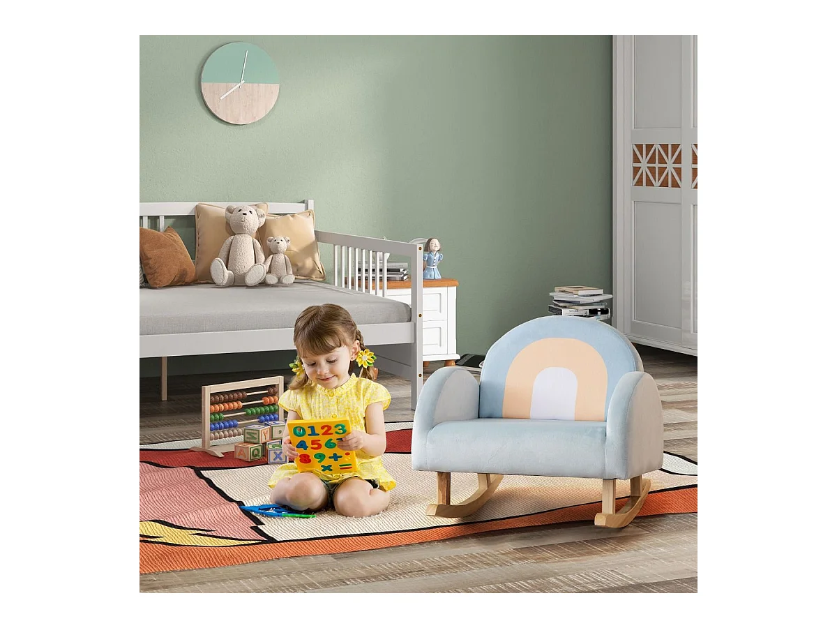 Fauteuil à Bascule Enfants en Peluche Charge 50kg Jolis Cadeaux pour Garçon Fille de 3-5 ans Bleu