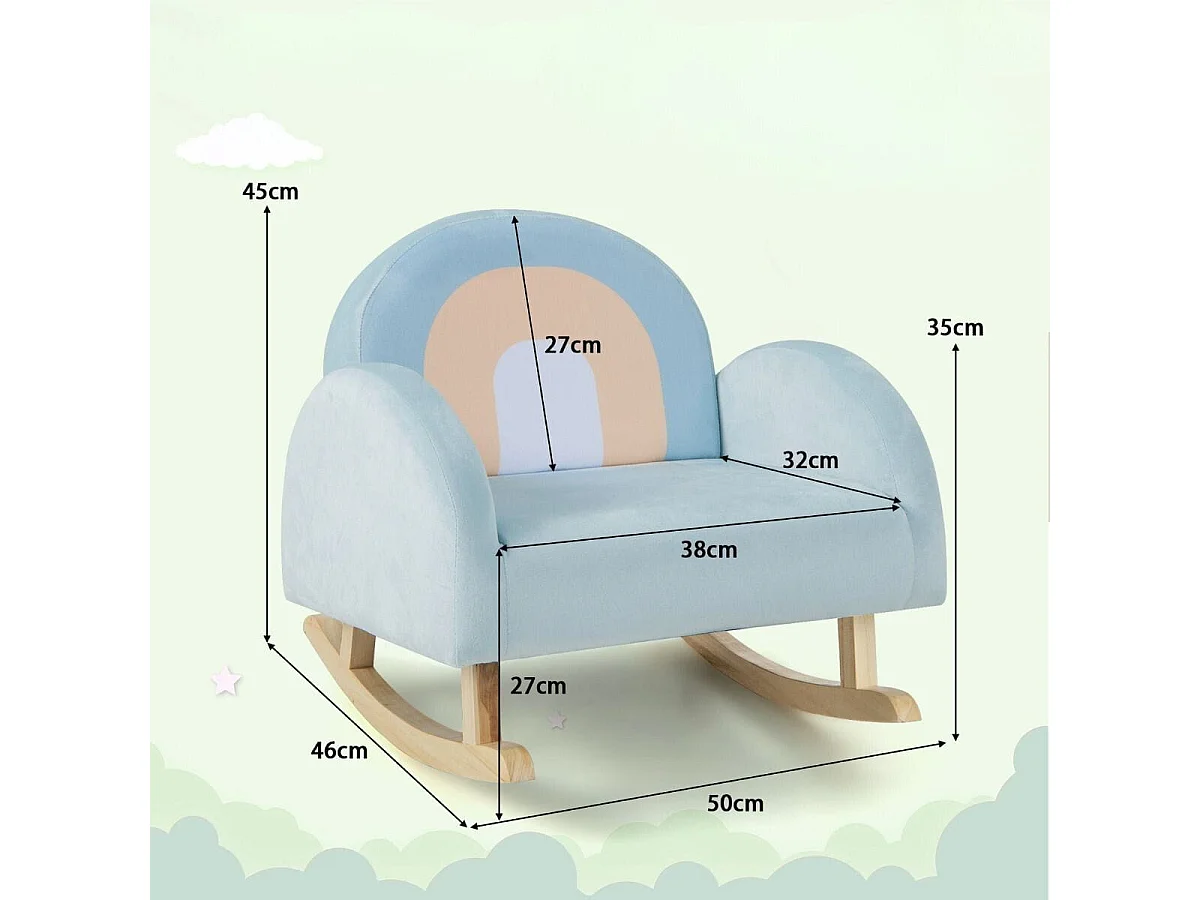 Kleinkinder Schaukelstuhl Kinder Polster-Rocker mit massivem Gummibaumrahmen 50 x 46 x 45 cm Blau