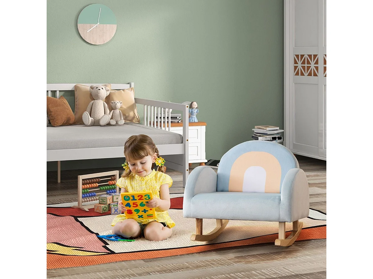 Kleinkinder Schaukelstuhl Kinder Polster-Rocker mit massivem Gummibaumrahmen 50 x 46 x 45 cm Blau