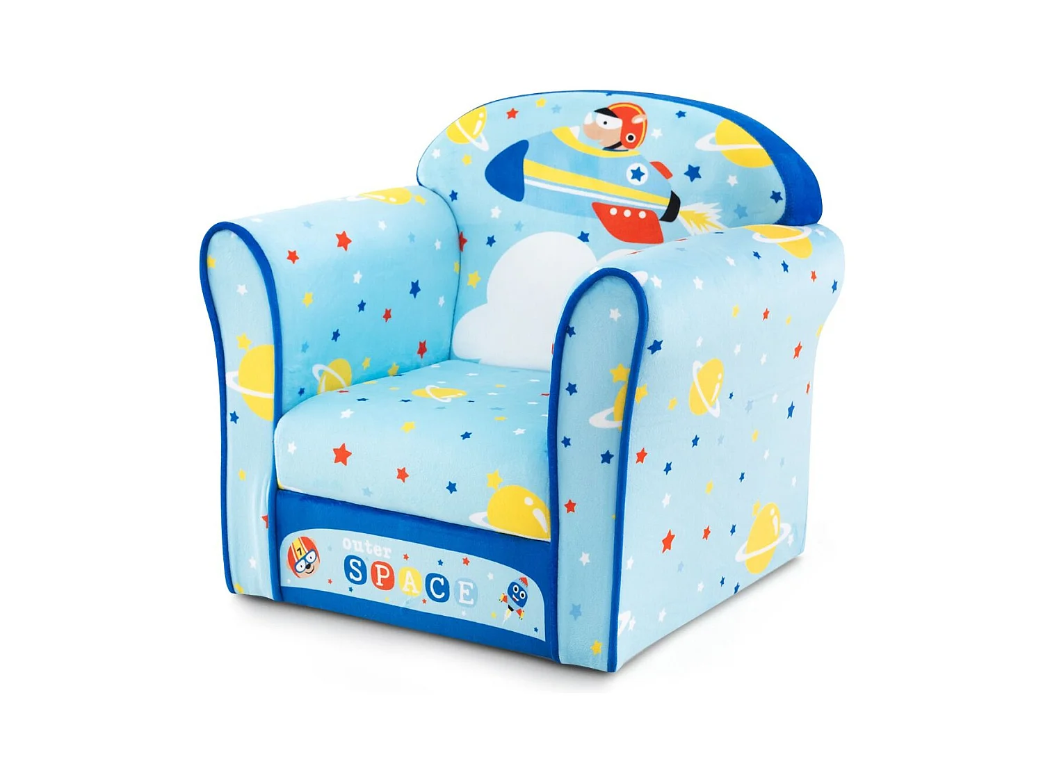 Kinder-Sofa Kleinkinder Polster-Armlehnenstuhl mit massivem Holzrahmen 50 x 40 x 44 cm (Raumschiff)