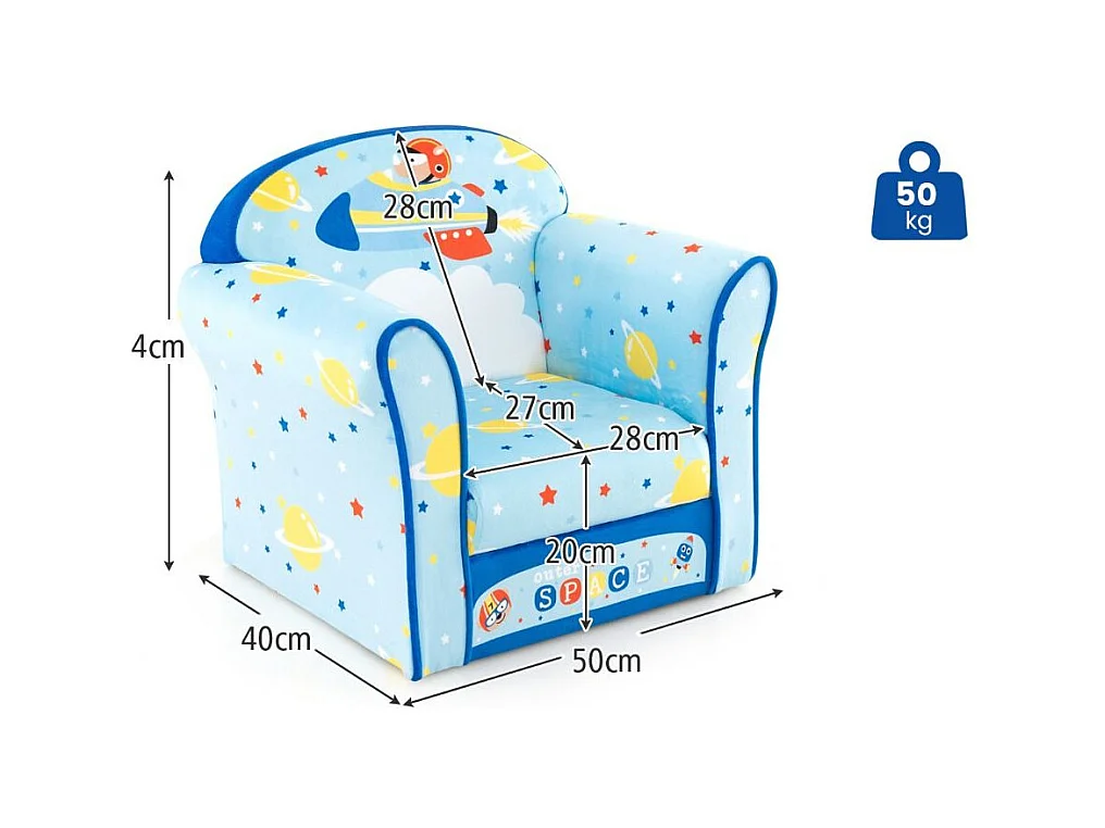 Fauteuil Bébé en Velours Cadre en Bois Patins Antidérapants Canapé Enfants 0-5 Ans Motif Fusée