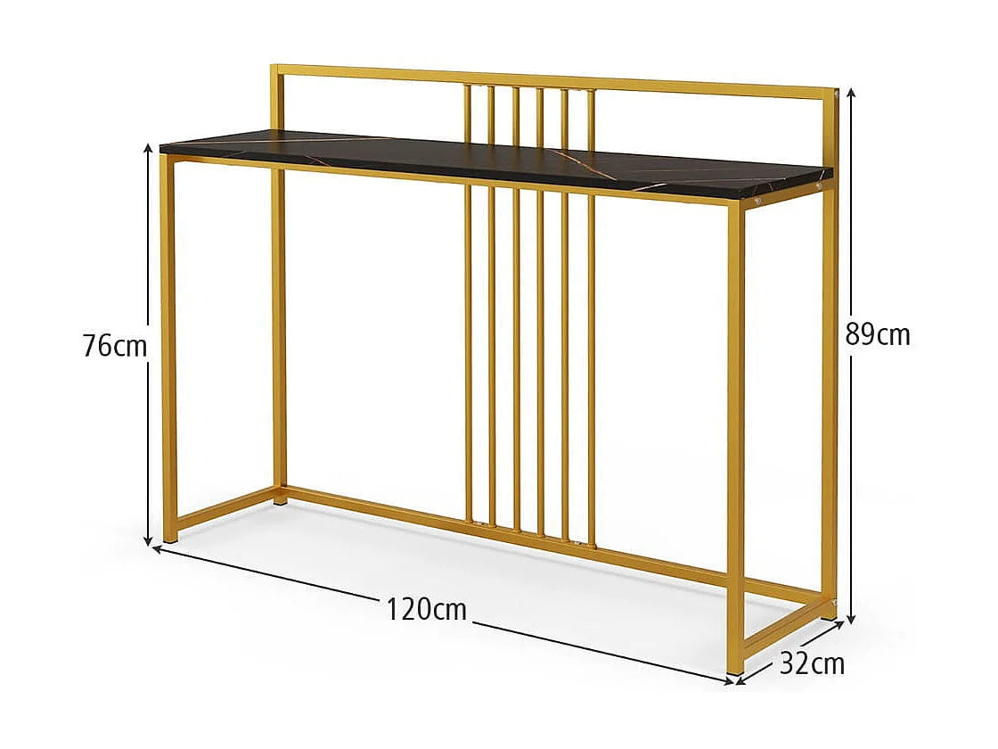120 cm Konsolentisch mit Marmoroptik & Goldfarbenem Metallgestell Moderner Flurtisch Schwarz