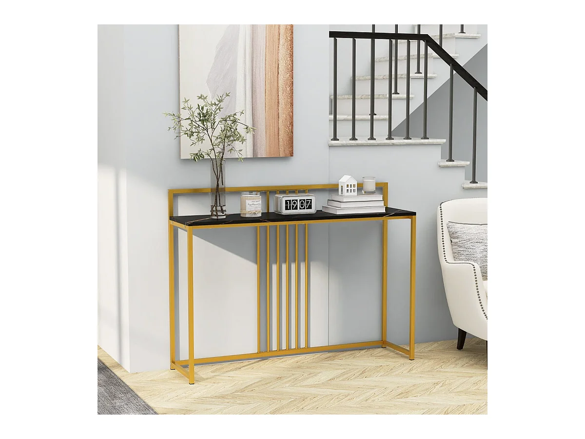 120 cm Konsolentisch mit Marmoroptik & Goldfarbenem Metallgestell Moderner Flurtisch Schwarz