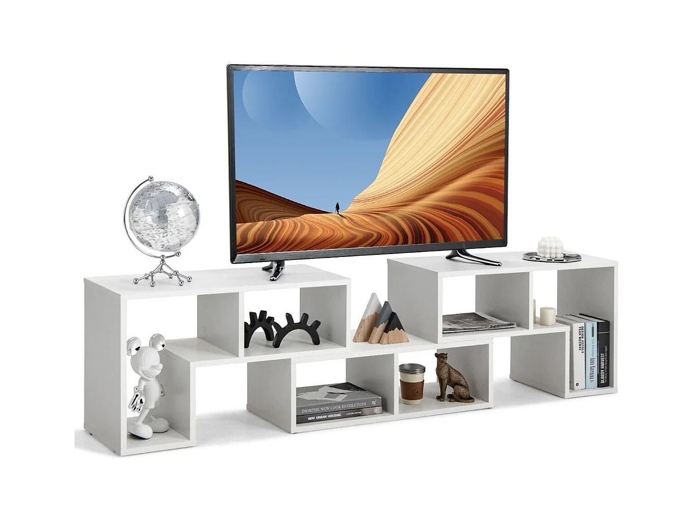 3-teiliger Fernsehschrank aus Holz für TVs bis zu 65" Frei Kombinierbarer Fernsehtisch Weiß