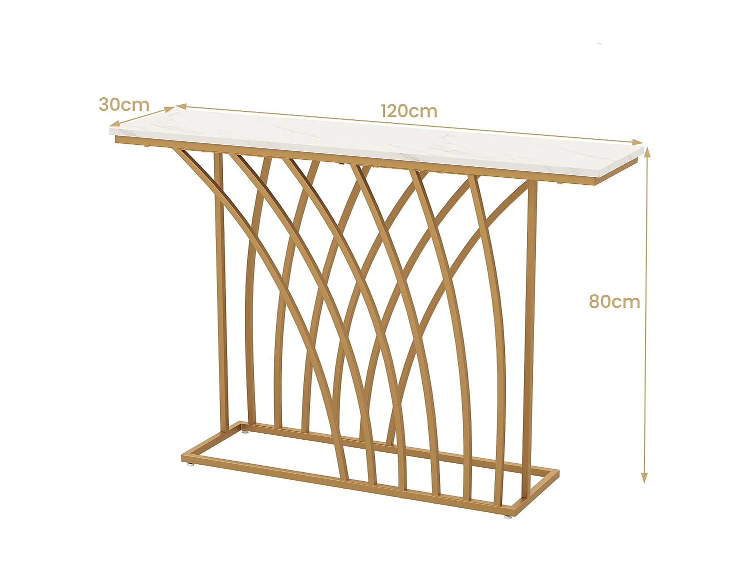 Schmaler Konsolentisch mit Marmor Optik & Geometrischem Metallrahmen 120 x 30 x 80 cm