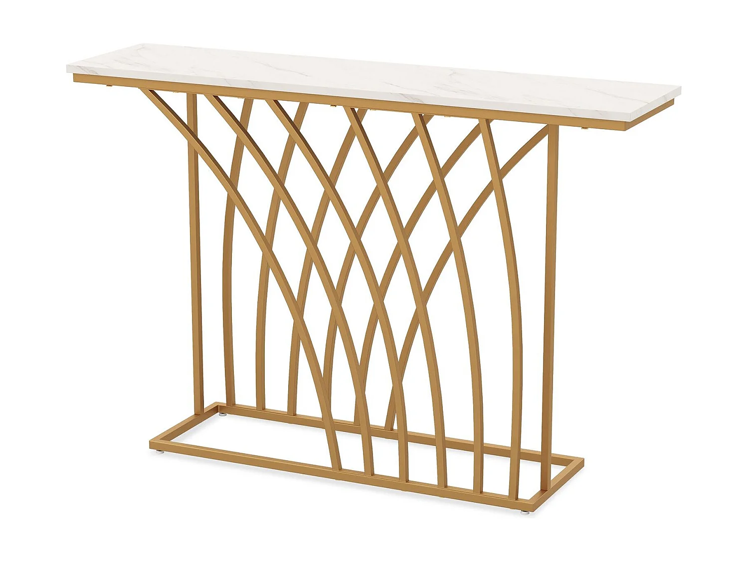 Schmaler Konsolentisch mit Marmor Optik & Geometrischem Metallrahmen 120 x 30 x 80 cm