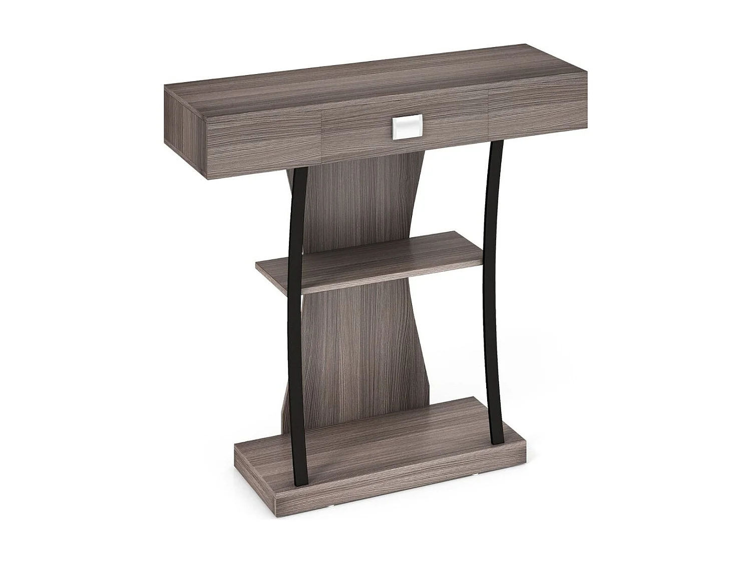 Konsolentisch aus Holz mit Schubladen & Metallrahmen & 2 Ablagen & Kippschutz Grau