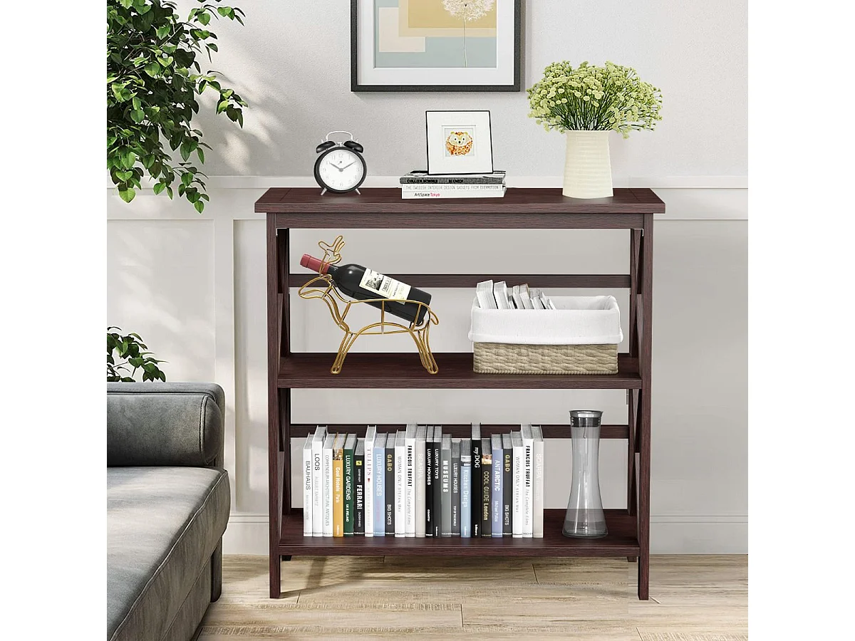 Bibliothèque Étagère de Rangement 3 Niveaux Table Console Dispositif Anti-Basculement Entrée Salon Bureau Marron