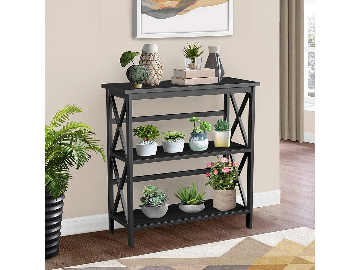 Konsolentisch aus Holz mit Kippschutz & Stabilem Rahmen Moderner Beistelltisch 79 x 32 x 86 cm Schwarz