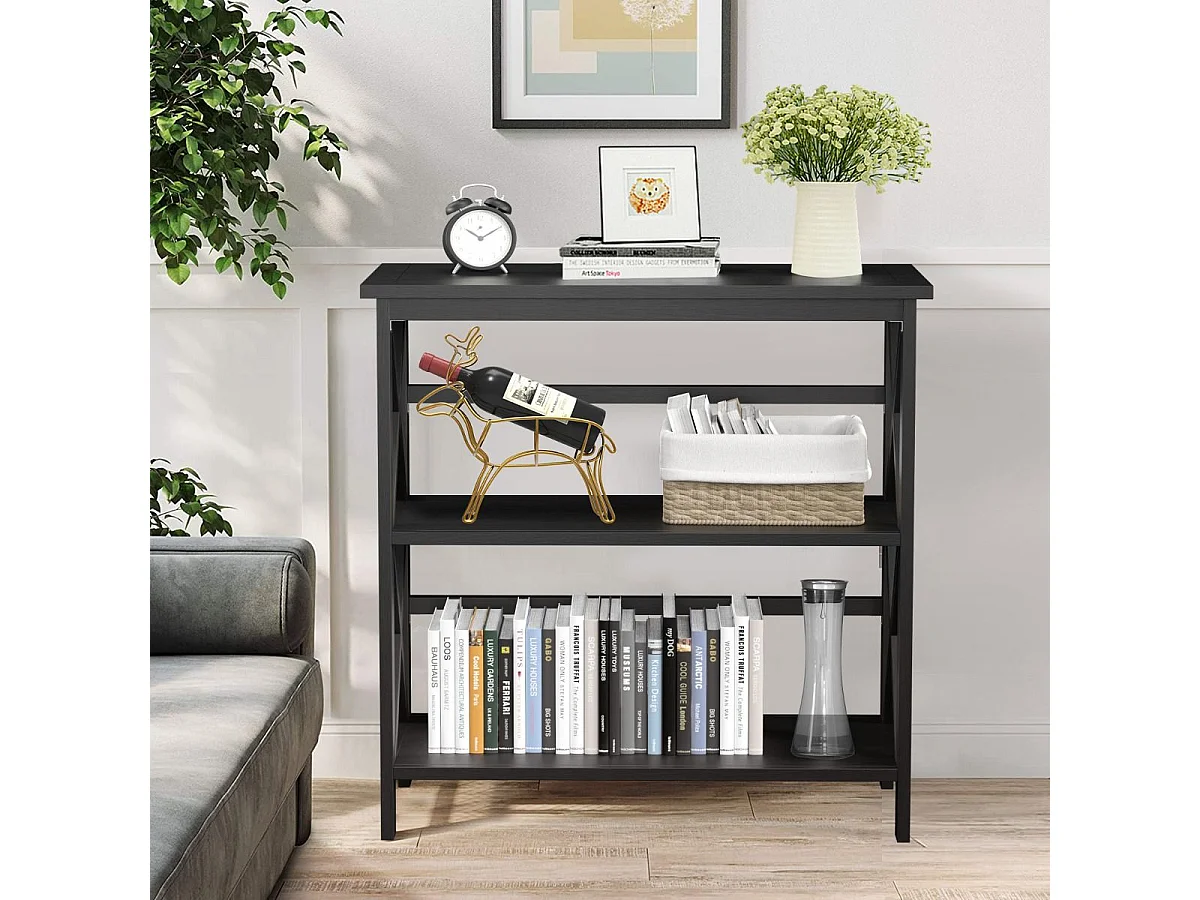 Konsolentisch aus Holz mit Kippschutz & Stabilem Rahmen Moderner Beistelltisch 79 x 32 x 86 cm Schwarz