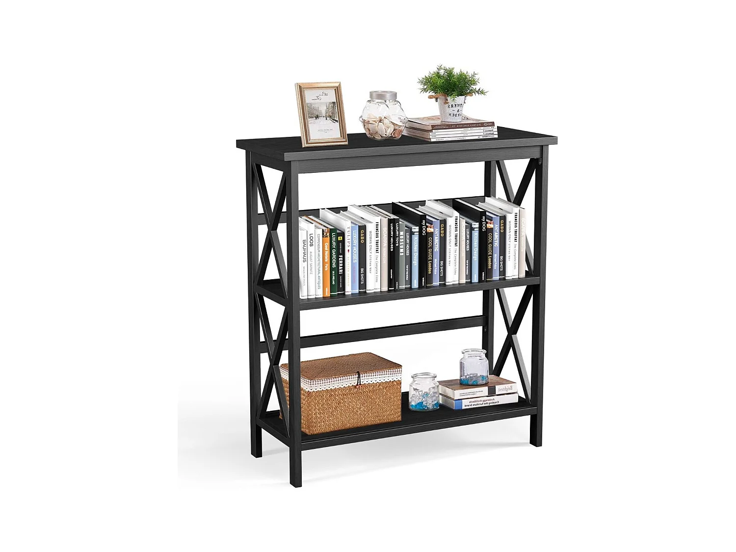 Konsolentisch aus Holz mit Kippschutz & Stabilem Rahmen Moderner Beistelltisch 79 x 32 x 86 cm Schwarz