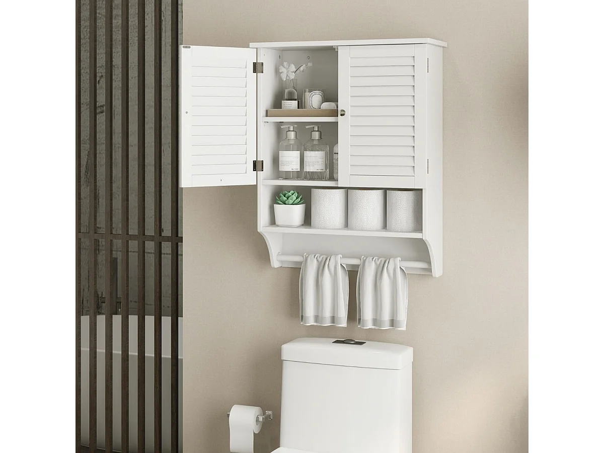 Wandschrank Hängender Medizinschrank mit 2 Lamellentüren 58 x 22 x 75 cm Weiß