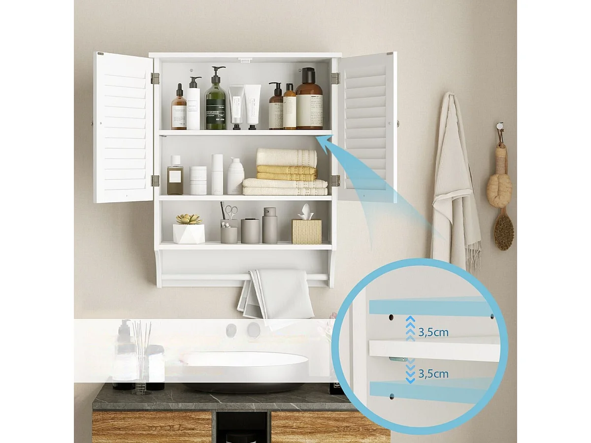 Wandschrank Hängender Medizinschrank mit 2 Lamellentüren 58 x 22 x 75 cm Weiß