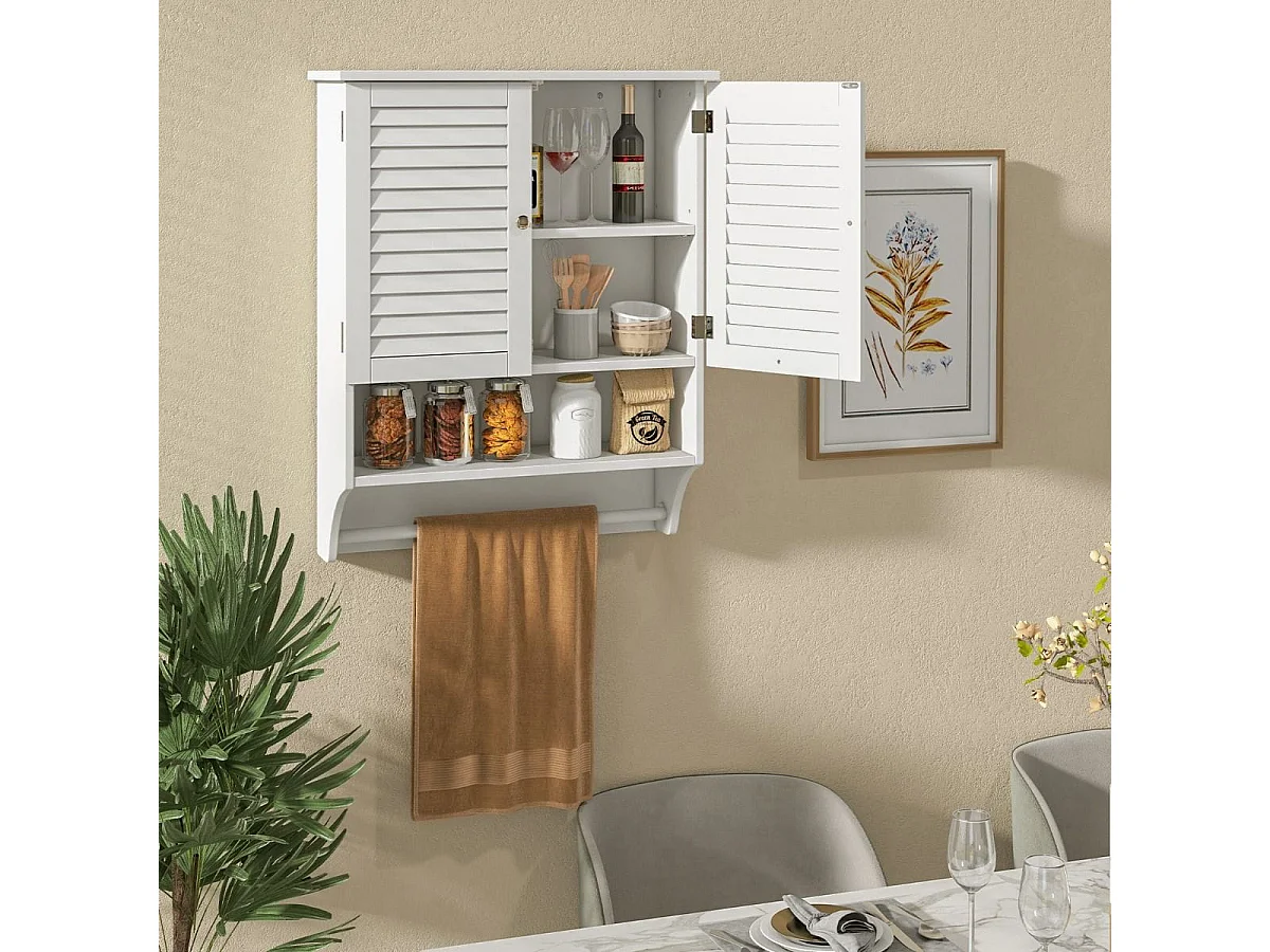 Wandschrank Hängender Medizinschrank mit 2 Lamellentüren 58 x 22 x 75 cm Weiß