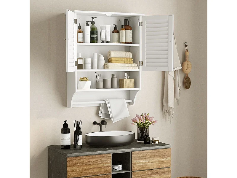 Wandschrank Hängender Medizinschrank mit 2 Lamellentüren 58 x 22 x 75 cm Weiß