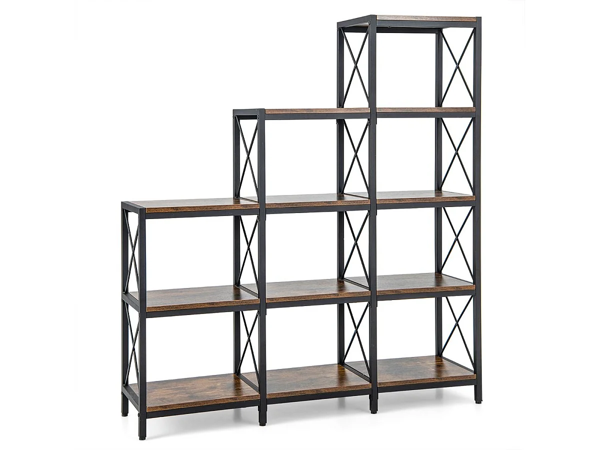 Bibliothèque Industrielle à 9 Compartiments Étagère de Rangement 5 Niveaux avec Cadre en Acier Dispositif Anti-basculement