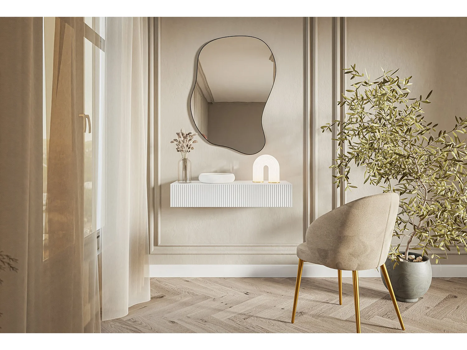 Table console 1 tiroir - 90 cm - suspendu - blanc - VELDIO