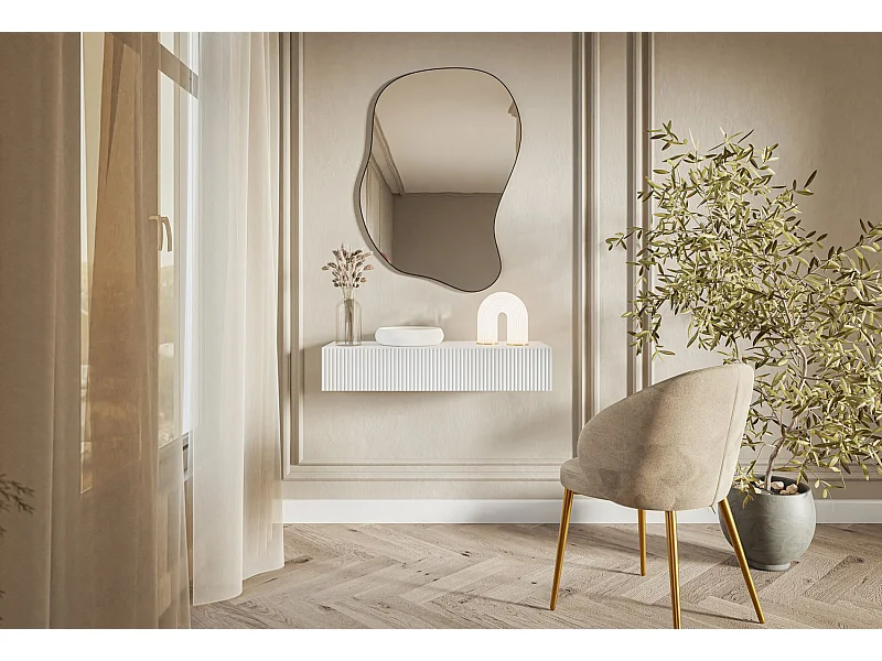 Table console 1 tiroir - 90 cm - suspendu - blanc - VELDIO