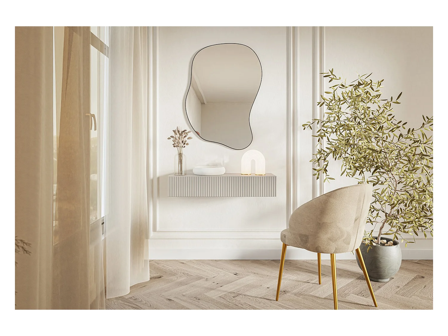 Table console avec tiroir - 90 cm - suspendu - grėge - VELDIO