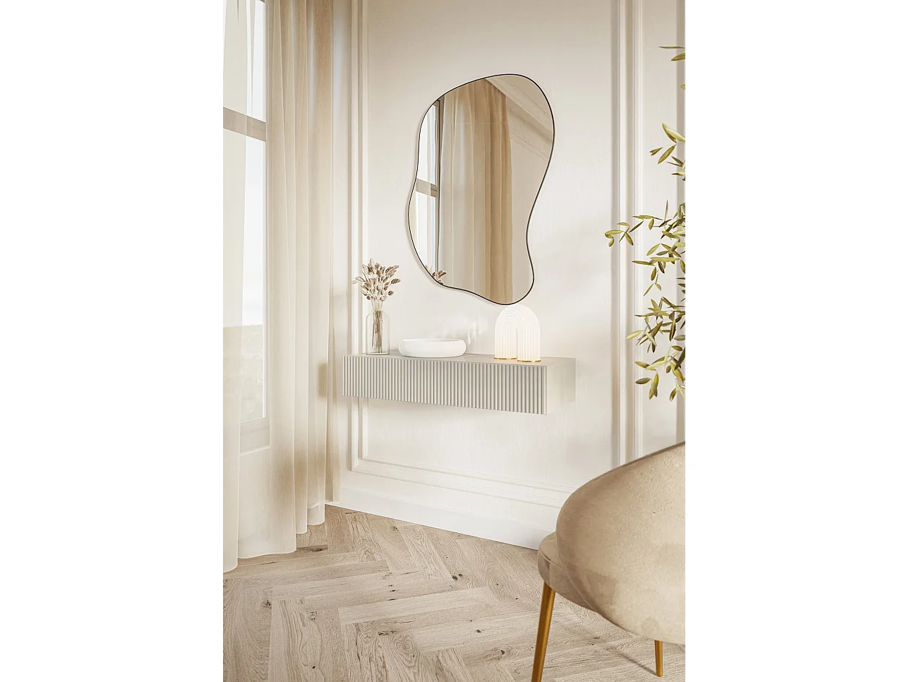 Consola flotante con cajón - Gris beige - 90 cm - VELDIO