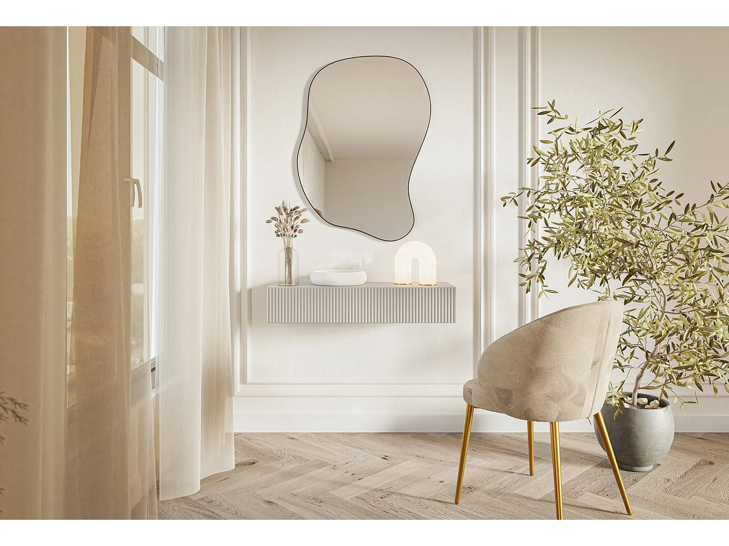 Consolle sospesa con cassetto - Beige grigio- 90 cm - VELDIO