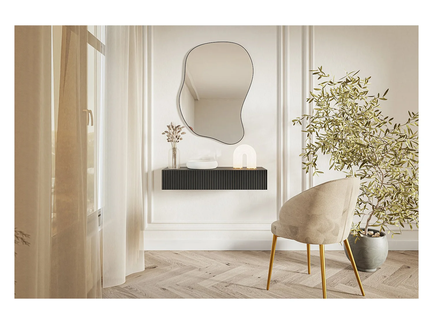 Table console 1 tiroir - 90 cm - suspendu - noir - VELDIO