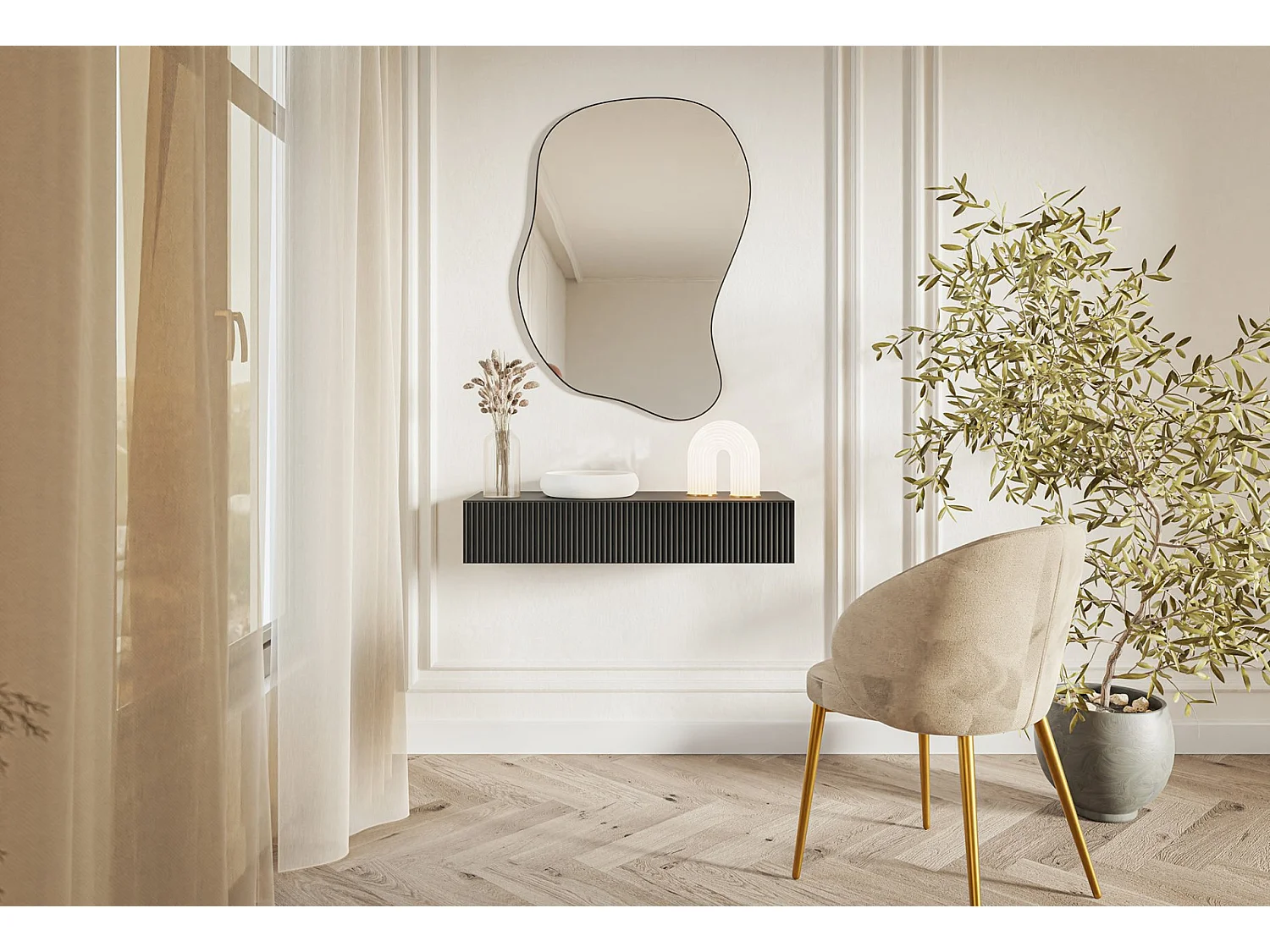 Table console 1 tiroir - 90 cm - suspendu - noir - VELDIO