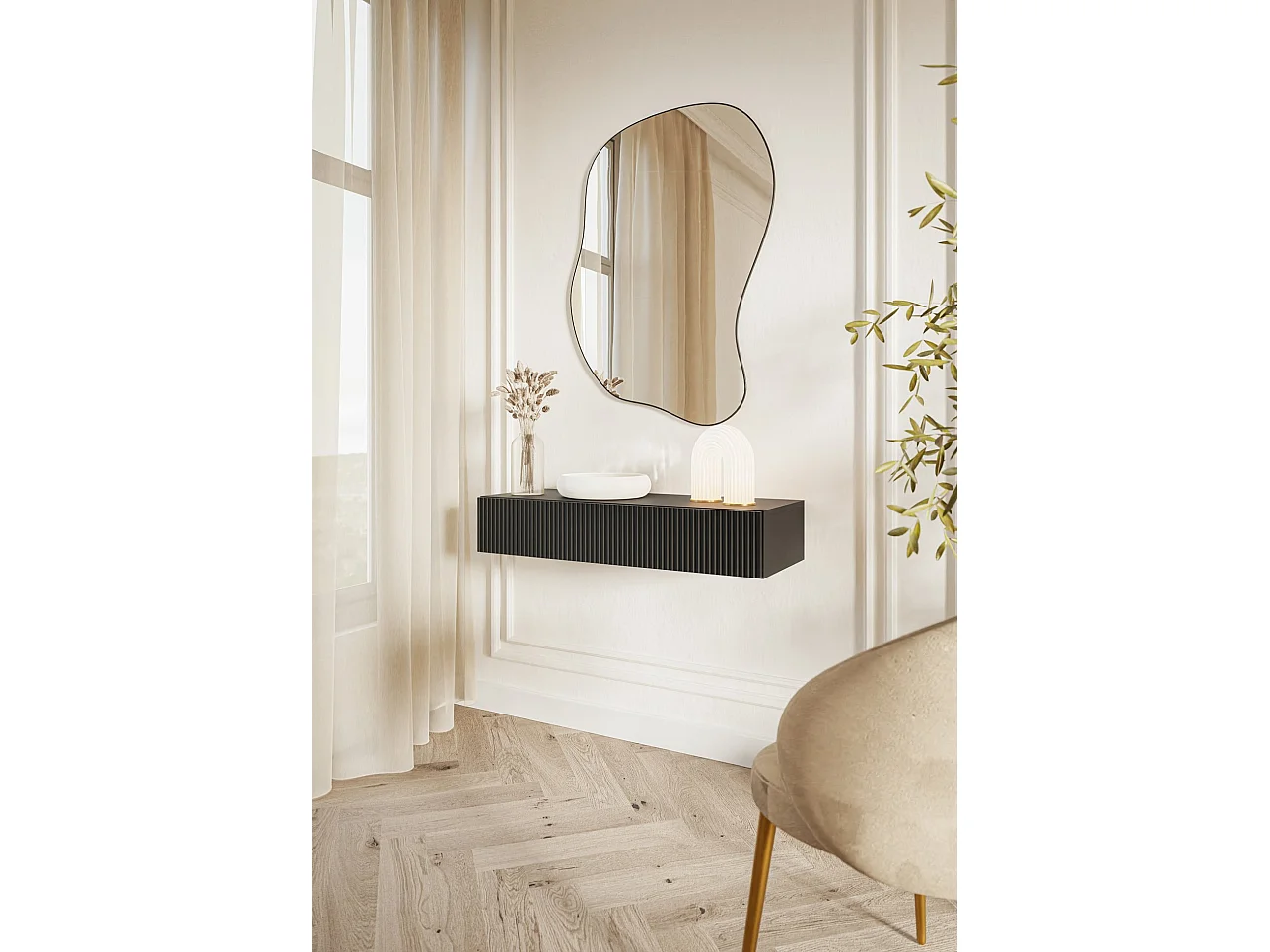 Table console 1 tiroir - 90 cm - suspendu - noir - VELDIO