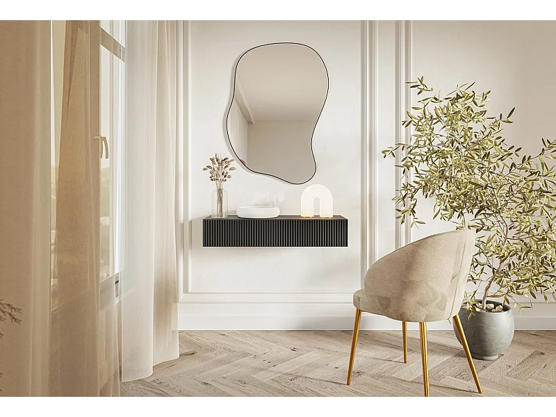 Table console 1 tiroir - 90 cm - suspendu - noir - VELDIO