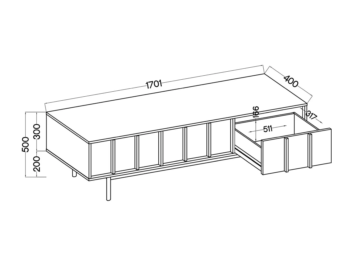 TV-Lowboard mit 3 Schubladen - Eichenholzoptik - 170 cm - NEKSTO