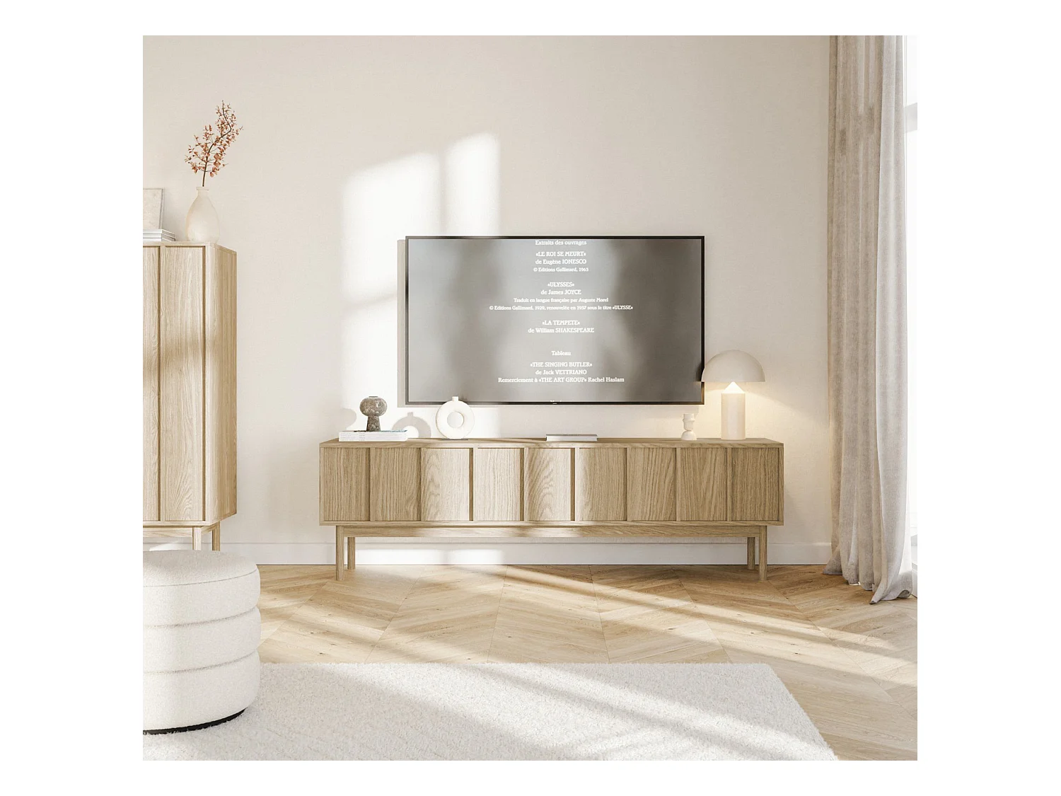 Meuble TV avec trois tiroirs - 170 cm - chêne huilé - NEKSTO