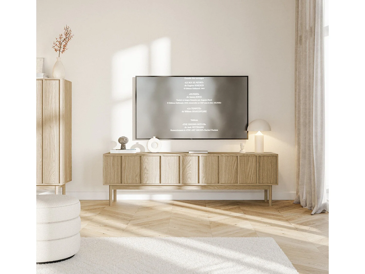 Meuble TV avec trois tiroirs - 170 cm - chêne huilé - NEKSTO