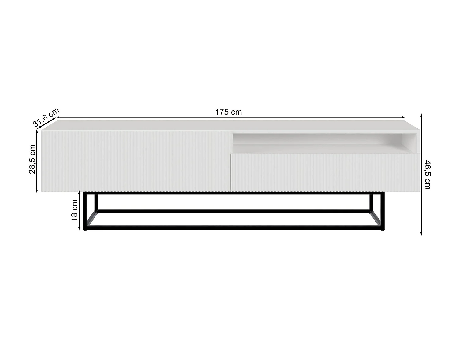 TV-Lowboard mit offenem Fach - Schwarz mit goldenem Metallgestell - 175 cm - Veldio