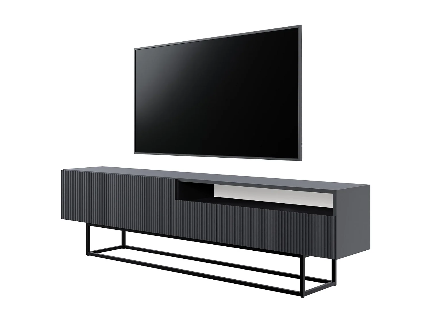 TV-Lowboard mit offenem Fach - Schwarz mit goldenem Metallgestell - 175 cm - Veldio