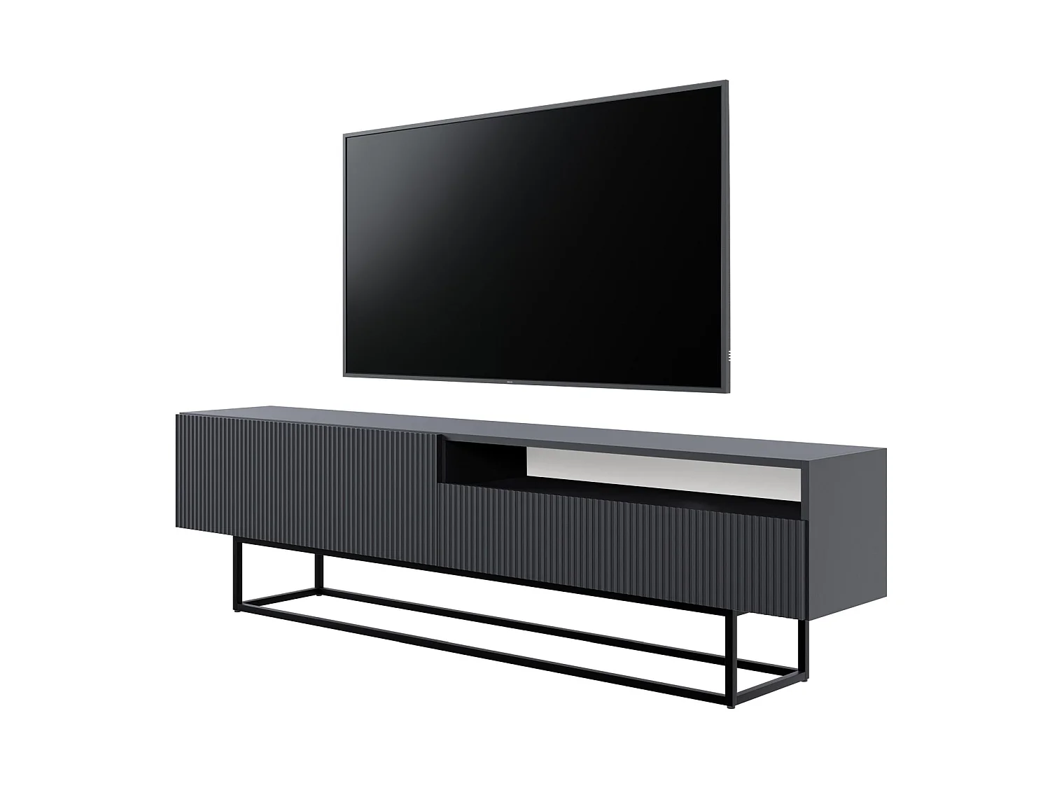 Meuble TV avec niche sur pieds noir - 175 cm - noir - VELDIO