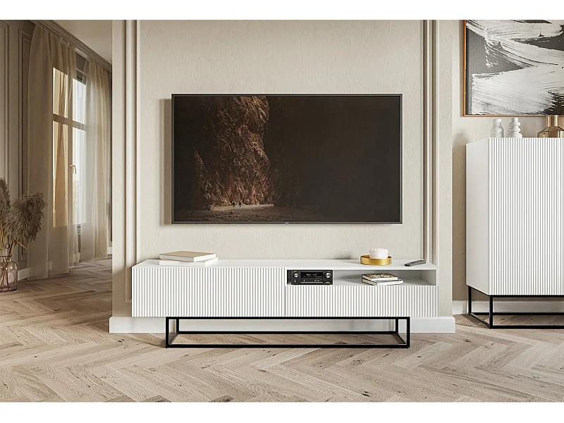 TV-meubel met nis op zwarte poten - 175 cm - wit - VELDIO