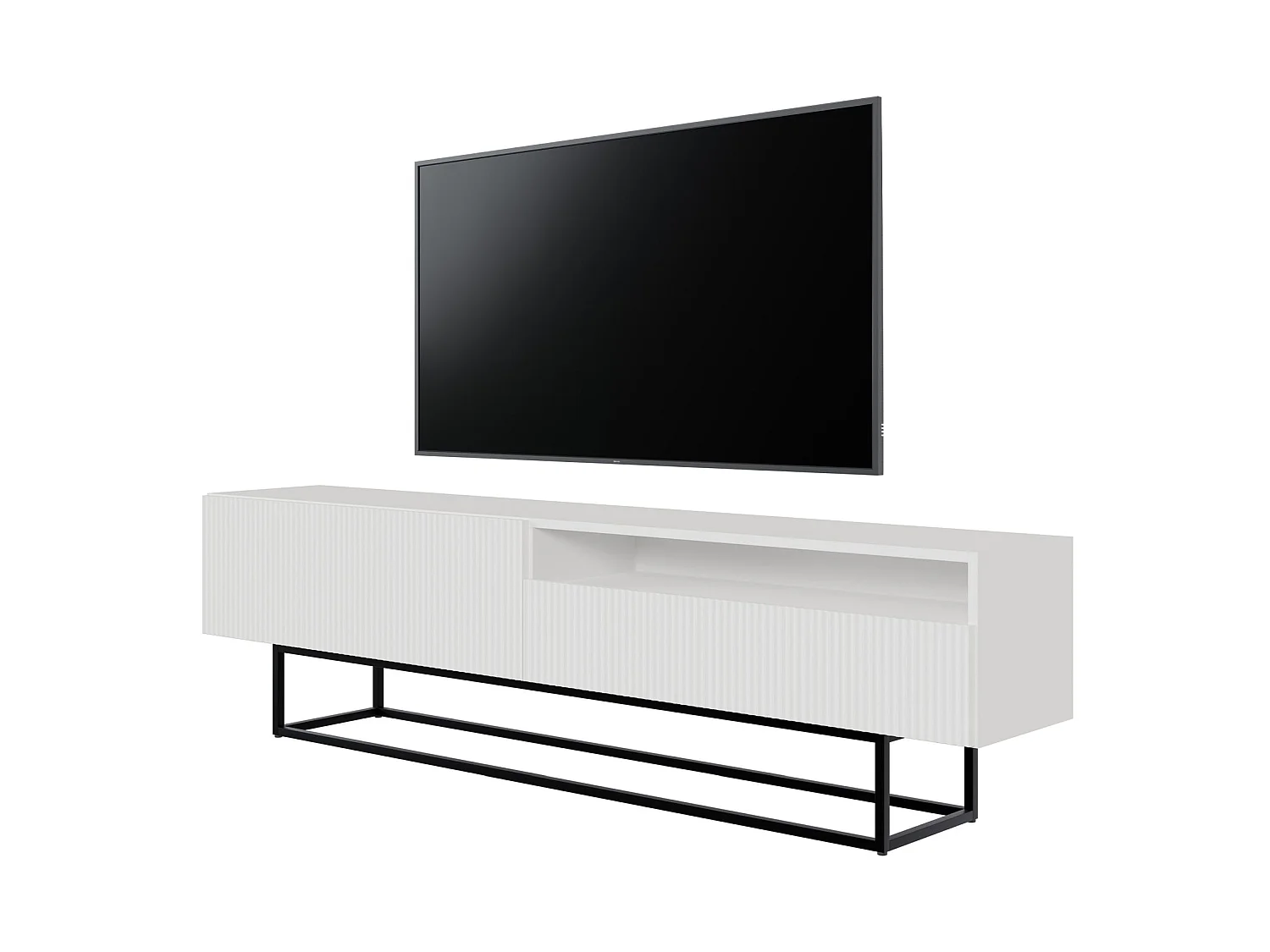 Meuble TV avec niche sur pieds noir - 175 cm - blanc - VELDIO