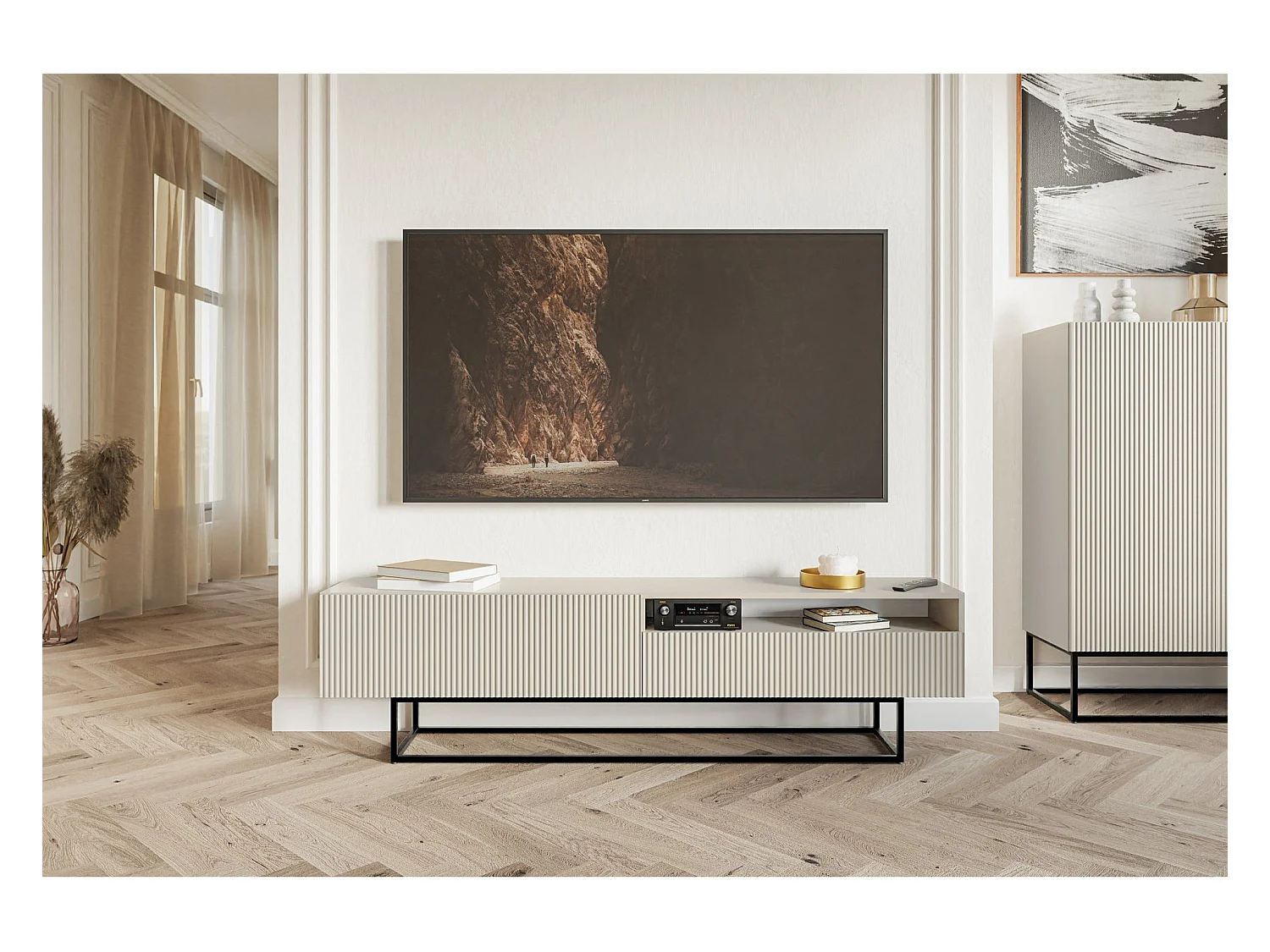 Meuble TV avec niche sur pieds noir - 175 cm - grėge - VELDIO