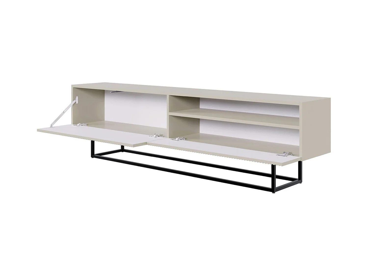 TV-Lowboard mit offenem Fach - Greige mit schwarzem Metallgestell - 175 cm - Veldio