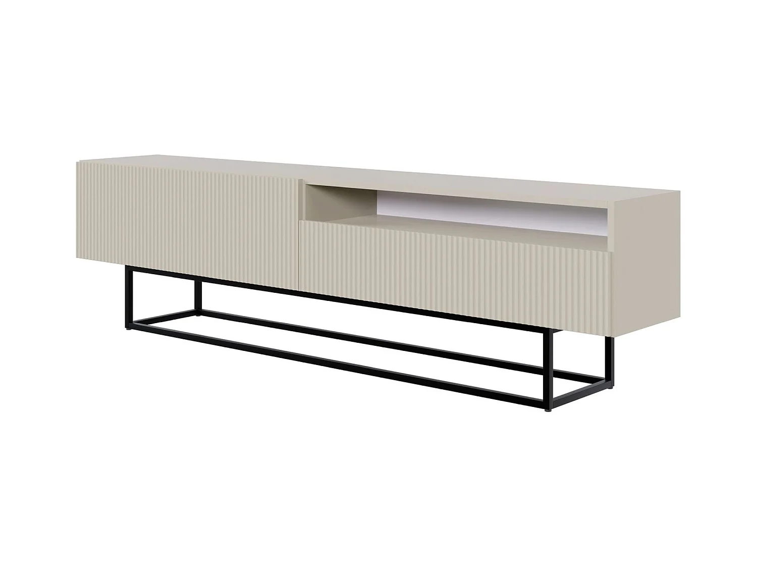 TV-Lowboard mit offenem Fach - Greige mit schwarzem Metallgestell - 175 cm - Veldio