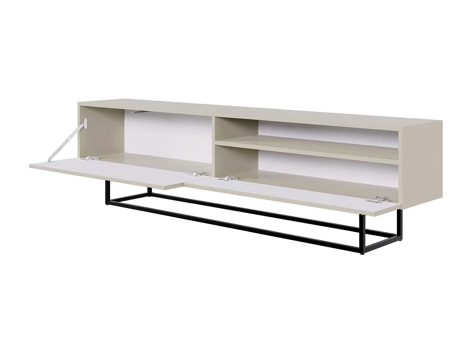 TV-Lowboard mit offenem Fach - Greige mit schwarzem Metallgestell - 175 cm - Veldio