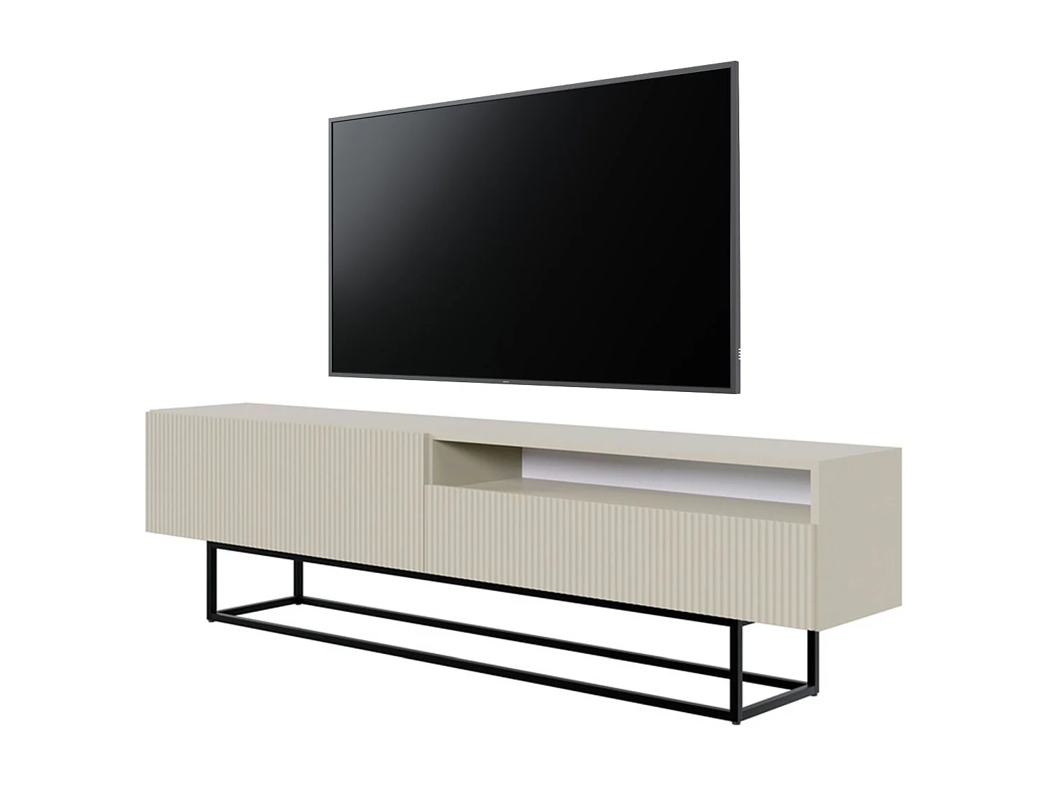 TV-Lowboard mit offenem Fach - Greige mit schwarzem Metallgestell - 175 cm - Veldio