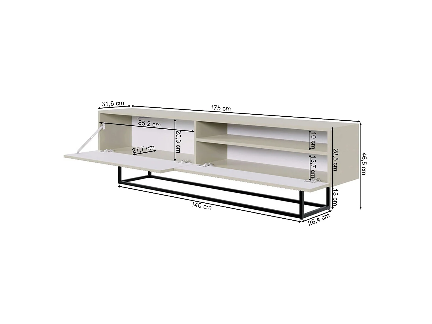 TV-meubel met nis op zwarte poten - 175 cm - greige - VELDIO