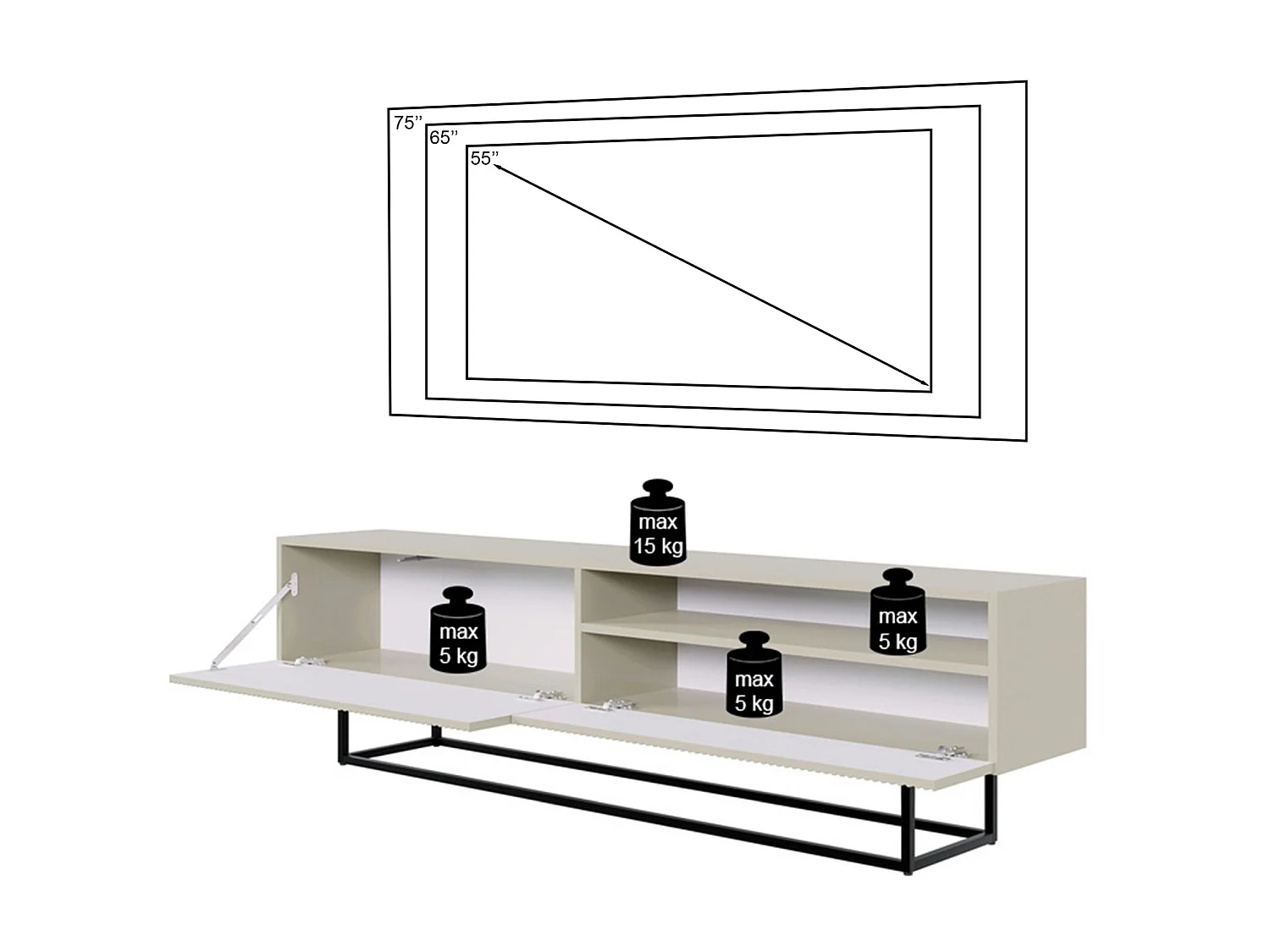 TV-meubel met nis op zwarte poten - 175 cm - greige - VELDIO
