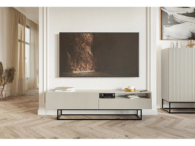 Meuble TV avec niche sur pieds noir - 175 cm - grėge - VELDIO