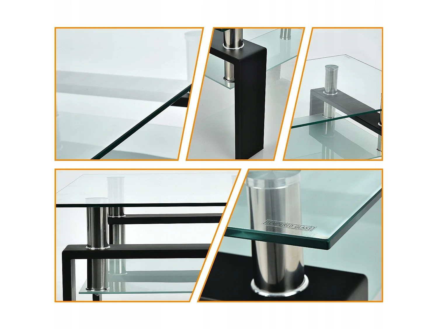 TABLE BASSES AVEC ÉTAGÈRE EN VERRE TREMPÉ ET MÉTAL